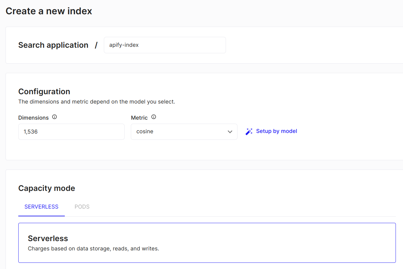 Pinecone index configuration